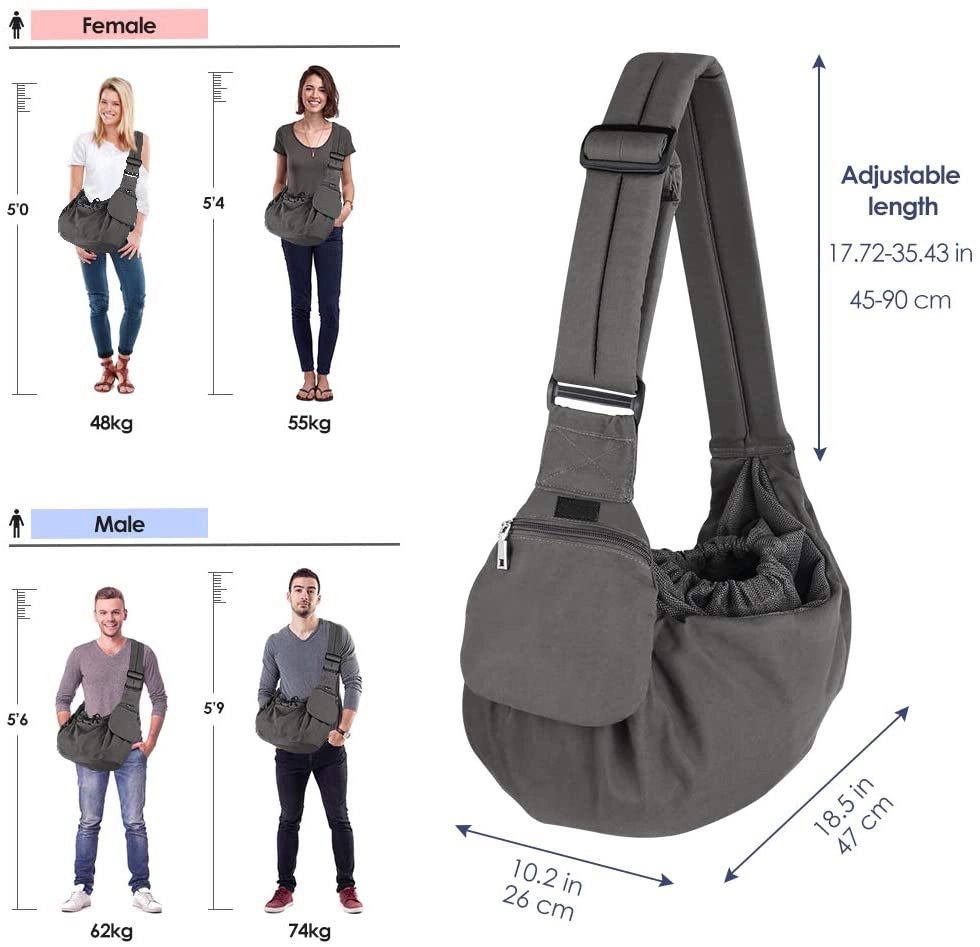 Pet Sling Carrier, Comfortable Hard Bottom Support Small Dog Papoose Sling Adjustable Padded Shoulder Strap Hand Free Puppy Cat Carry Bag
