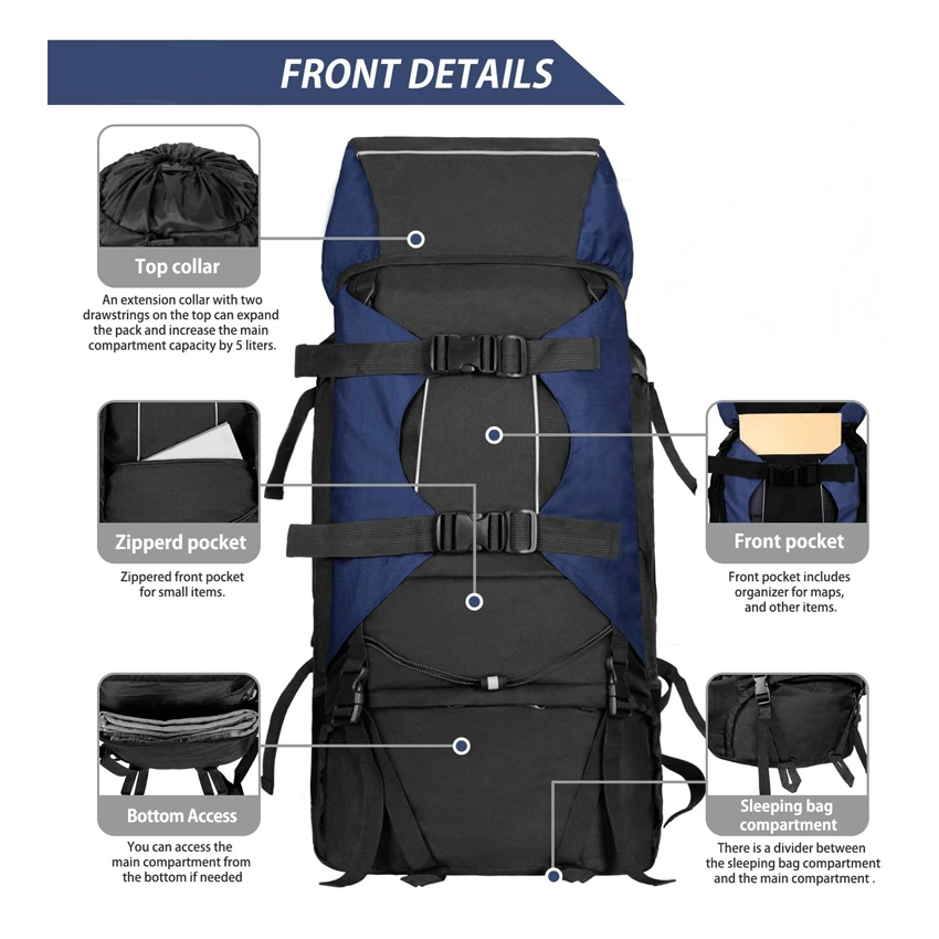Outdoor Camping Bag Internal Frame Backpack Large Capacity Travel Bag Plus Rain Cover