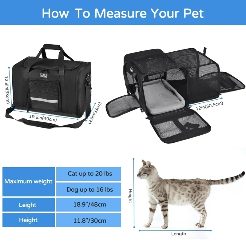 Approved Medium and Large Pet Carrier Travel Bag with Adequate Ventilation Safety Zippers Padded Shoulder