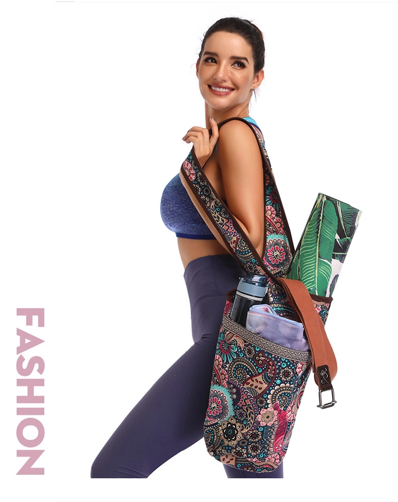 Woman Sports Gym Yoga Mat Carry Canvas Bag with Pockets