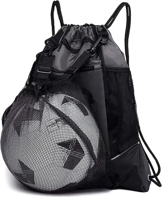 Foldable Drawstring Basketball Backpack Gym Bag Sackpack Sports Sack with Detachable Ball Mesh Bag for Volleyball Baseball Yoga