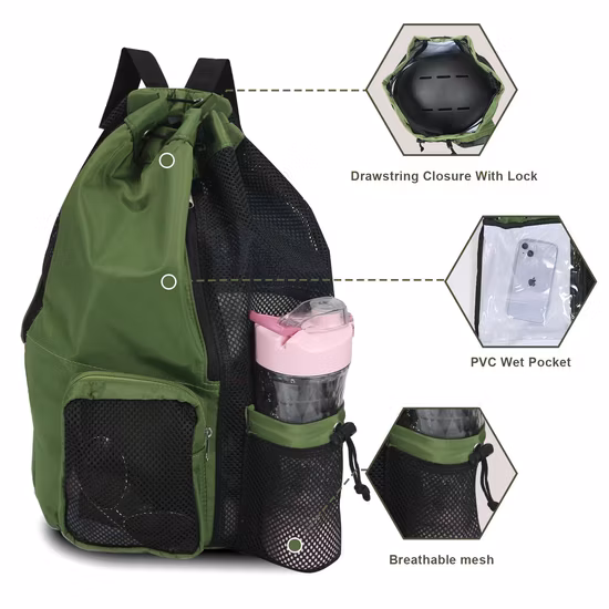 Mesh Panel Drawstring Backpack, Promotional Bag, Sport Bag, Beach Bag, School Bag, Yoga Bag, Clothes Bag, Shoes Bag